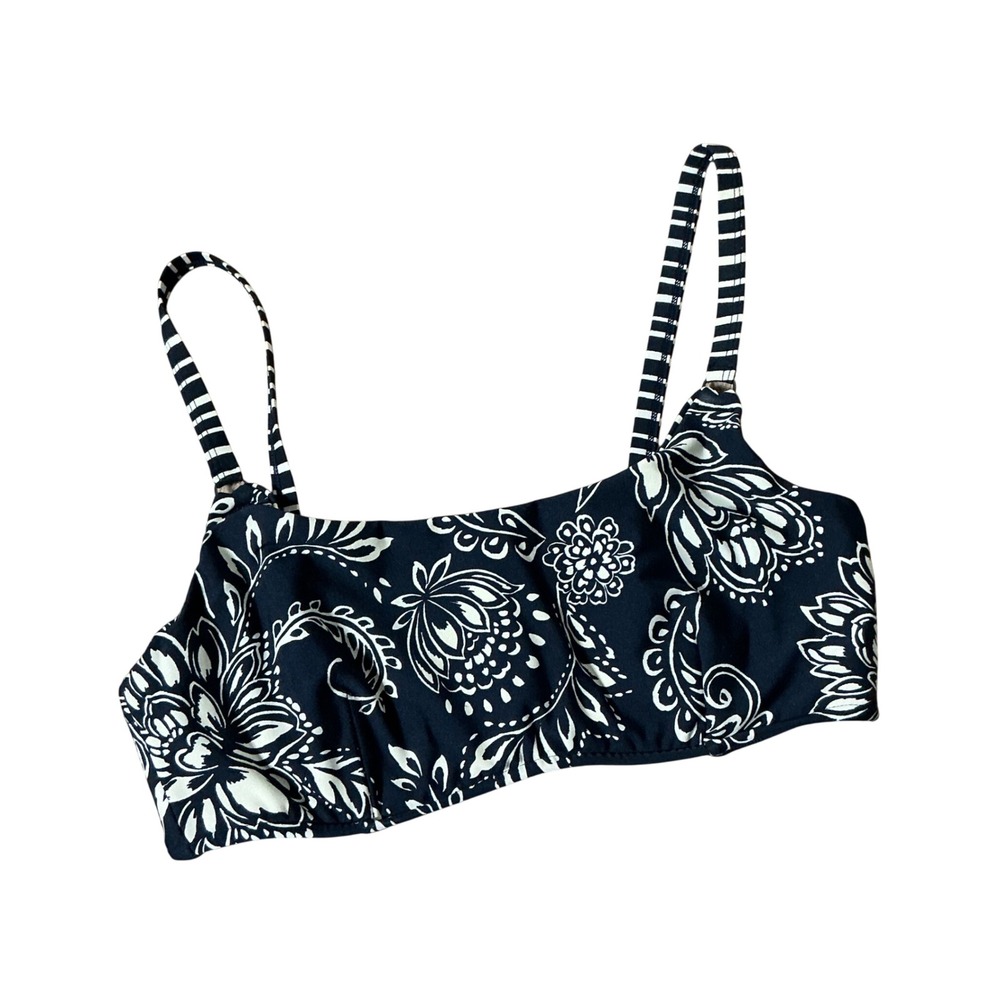 Seafolly Floral Bralette Bikini Top Womens 12 Navy White Striped Straps Swimwear